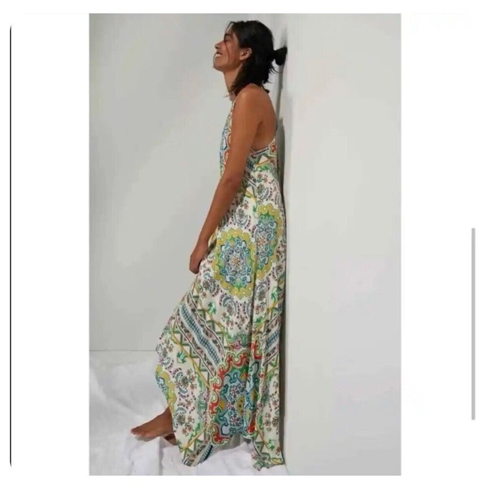 Anthropologie Ella Halter Tunic Sleeveless Handkerchief Hem Maxi Dress Size XS S